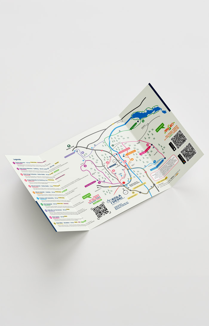 Projekt ulotki z mapą tras dla Koła i Deski